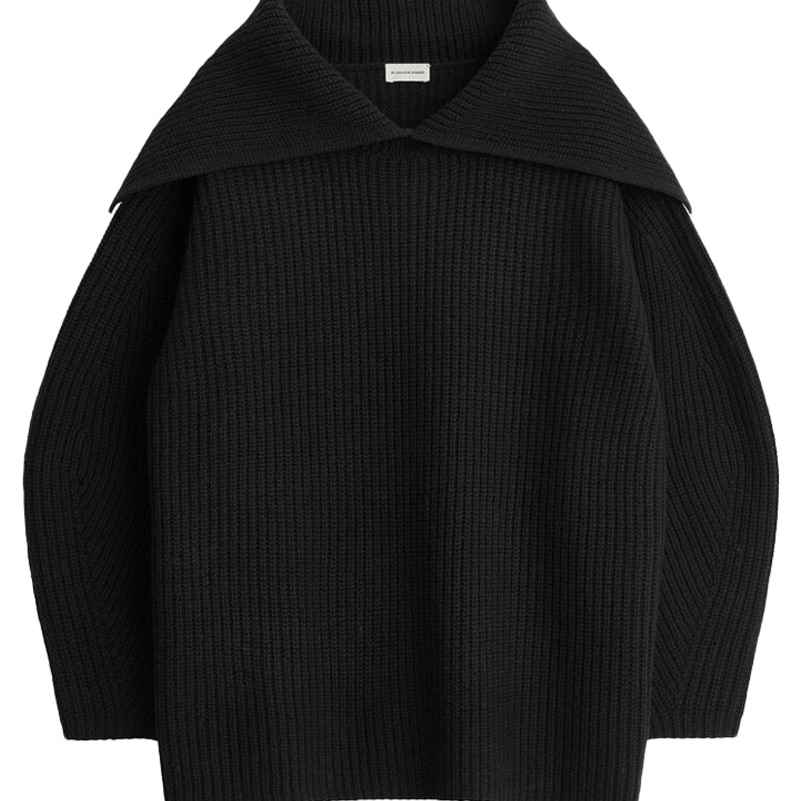 By Malene Birger Black Off-The-Shoulder Ribbed Sweater